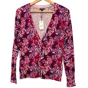 EXPRESS Floral Cardigan NWT Long Sleeve Petal Pink Red Purple Size Small New